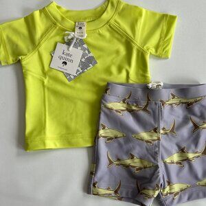 Kate Quinn 6-12M NWT UPF 50+ Shark Swim Set Rash Guard Board Shorts